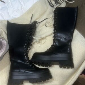 Black Lace-Up Platform Boots